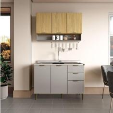 Imagem de Cozinha Modulada Ibiza 02 Peças 100% Mdf - sem Tampo Louro Freijó | Cinza