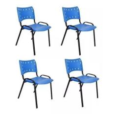 Imagem de Kit Com 4 Cadeiras Iso Para Escola Escritório Comércio Azul Base Preta