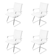 Imagem de Kit 4 Cadeiras para Escritorio Interlocutor Italiano Estofada em Sintético 3304 Branco