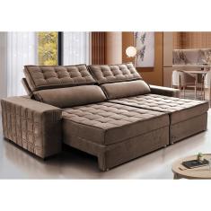 Imagem de Sofá Retrátil e Reclinável 2,15m Cama inBox Big Star com SoftGel D40 Velupluma Castor