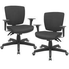 Imagem de Kit 02 Cadeiras de Escritório Executiva Office Giratória Preto Baixa Flexi P03 Vinil Preto - Lyam