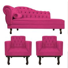 Imagem de Kit Diva Recamier Diana 160Cm Lado Direito E 02 Poltronas Classic Suede Pink
