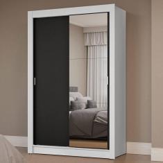 Imagem de Guarda-roupa Solteiro 2 Portas Correr Espelho Branco/preto