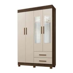 Imagem de Guarda Roupa Solteiro 4 Portas 2 Gavetas Com Espelho Copacabana New Benetil Móveis Imbuia/Off White