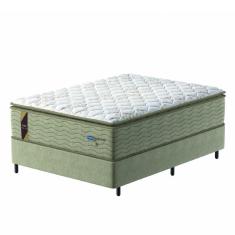 Imagem de Cama Box Casal King Colchão Molas Guarda Costas Max Com Pillow 193x203x78cm Suede Bege/Branco