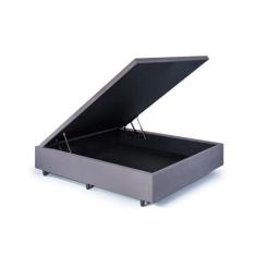 Imagem de Base Box Baú Viúva em Suede 120x203x42cm Cinza