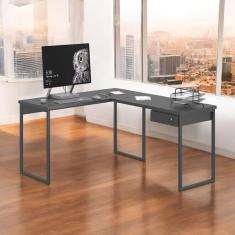 Imagem de Mesa Home Office Escrivaninha L Shine Preta Com Gaveteiro