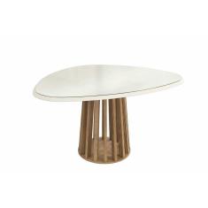 Imagem de Mesa p/ Cozinha Lavanda c/ Tampo Madeirado c/ Vidro 135x105cm Nogueira/Off White - Kappesberg