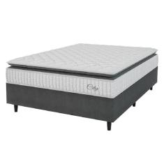 Imagem de Cama Box Colchão Casal Molas Ensacadas City Pillow Top 138x188x61cm Branco/Cinza Hellen - Suporta até 110kg por Pessoa