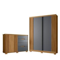 Imagem de Kit Guarda Roupa 2 Portas Cannes E Cômoda Sapateira Munique M01 Freijó
