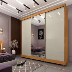 Imagem de Guarda Roupa Casal com Espelho 3 Portas 4 Gavetas Somalia Espresso Móveis Cinamomo/Off White