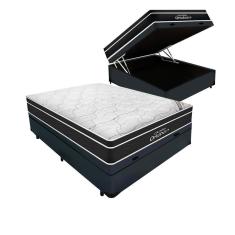 Imagem de Cama Box Baú Casal Cinza + Colchão De Molas Ensacadas - Ortobom - Elegant SuperPocket - 138x188x70cm