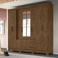 Imagem de Guarda Roupa Casal 8 portas espelho 4 gavetas Castanho Wood San Lorenzo Plus - Moval