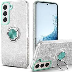 Imagem de PeeTep Capa para Galaxy S23, Slim Fit Glitter Sparkly Case com suporte de anel de 360° Suporte magnético para carro capa protetora durável absorvente de choque para Galaxy S23 15.5 cm para meninas e