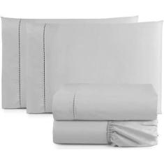 Imagem de Jogo Lençol Casal 4 Peças 200 Fios Percal 100% Algodão Lisos Cinza