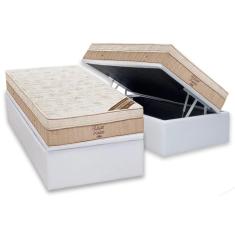 Imagem de Cama Box Baú Solteiro: Colchão Molas Ortobom Nanolastic Elegant + Base crc Courano White(88x188)