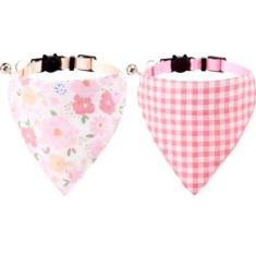 Imagem de Coleiras para gatos com bandana, sino, xadrez, flor, coleira de gatinho ajustável para cachorros pequenos, meninas, meninos