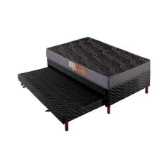 Imagem de Cama Box c/Auxiliar Solteiro: Colchão Espuma Polar D23 Pérola Gray + Base CRC Rústico Black(88x188)