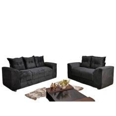 Imagem de Conjunto De Sofá De 2 E 3 Lugares Porto Preto Suede Resistente 