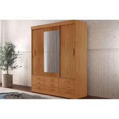 Imagem de Guarda Roupa Casal 3 Portas de Correr (1 c/ Espelho) e 9 Gavetas Detroit Naturalle/Ripado 3D - Rufato
