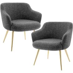 Imagem de Kit 02 Poltronas Decorativa Pés Palito D'Ouro Jade D02 Linho Chumbo C-469 - Lyam Decor