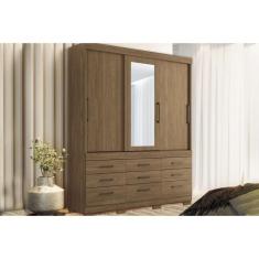 Imagem de Guarda Roupa Casal 3 Portas de Correr e 9 Gavetas c/ Espelho e Pés Click 3.9 Atacama - Santos Andirá