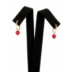 Imagem de Brinco Argola Com Coração Ouro 18k + Caixinha Veludo - Dg Presentes