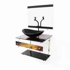 Imagem de Gabinete De Vidro Para Banheiro 60Cm It Inox Com Cuba Oval