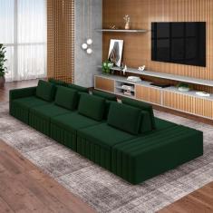Imagem de Sofá Ilha com Encosto e Almofadas Móveis Olimpo 425cm Modulado Veludo Verde G45 - Gran Belo