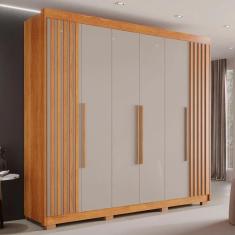 Imagem de Guarda Roupa Casal Ripado com 6 Portas e 6 Gavetas Granada - Sallêto - Cinamomo/Off