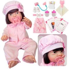 Imagem de Boneca Bebê Reborn Realista 100% Vinil Conjunto De Roupa Chupeta Mamad