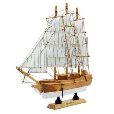 Imagem de Miniatura Barco Navio De Madeira Veleiro Decorativo  22cm - Gici Decor