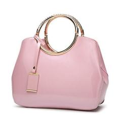 Imagem de Bolsas femininas, bolsas femininas com alça superior, bolsas de ombro elegantes de couro envernizado para trabalho, casamento, compras, namoro, rosa, Large