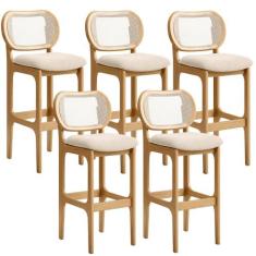 Imagem de Kit 05 Banquetas Altas Para Cozinha Bancada Sala Tela Betta Fixa L02 Suede Bege - Lyam