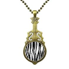 Imagem de DIYthinker Colar de textura de linha vertical com pincel, joia antiga com pingente de música de guitarra