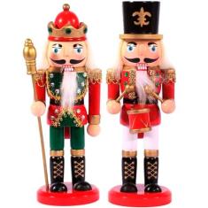Imagem de Dupla Boneco Decorativo Madeira Quebra Nozes Natalino 20cm