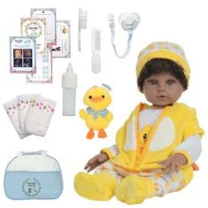 Imagem de Boneco Reborn Bebê Realista Negro Enxoval Patinho Completo - Cegonha R