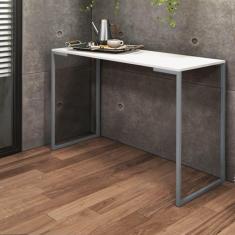 Imagem de Mesa Escrivaninha Escritório e Home Office Stan Industrial Ferro Prata Tampo MDF Branco - Ahz Móveis