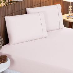 Imagem de Jogo Lençol 3Pçs 400 Fios 100% Algodão Acetinado Ponto Palito Super Ki