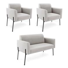 Imagem de Sofá Namoradeira 2 Poltronas Pé de Ferro Preto Marisa Veludo Cinza D03 - D'Rossi