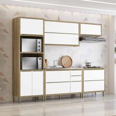 Imagem de Cozinha Completa Modulada 05 Peças 10 Portas 03 Gavetas Paola Carvalho Branco Aramóveis