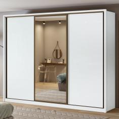 Imagem de Guarda Roupa Casal com Espelho 3 Portas de Correr 6 Gavetas 270,5cm Spazio Glass Espresso Móveis  Branco
