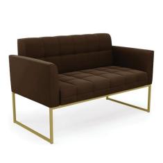 Imagem de Sofá Namoradeira Elisa Suede Base Metálica Industrial Dourado - D'Rossi