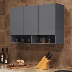 Imagem de Armario Aereo Milão Cozinha 3 Portas E 2 Nichos Cinza Cinza