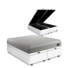 Imagem de Cama Box Baú + Colchão Queen Strong D45 One Face 158x198x54cm Branco - Suporta até 150kg por pessoa