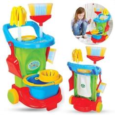 Imagem de Carrinho de Limpeza Infantil Brinquedo Kit Completo Faz de Conta Cleaning Trolley