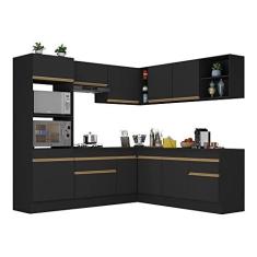 Imagem de Armário de Cozinha Completa de Canto com Rodapé Veneza Multimóveis V2080 Preto/dourado