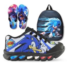 Imagem de tenis de led infantil masculino sonic boom com luzinha meninos mais chinelo e mochila-Masculino