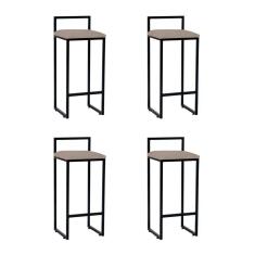 Imagem de Kit 4 Banquetas Industrial Alta Bar Cozinha Bistrô Em Aço Dori Preta Assento Suede Bege - Cor: Bege