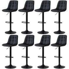 Imagem de Kit 8 Banqueta Alta Elegance Estofada com Base Giratória e Regulagem d